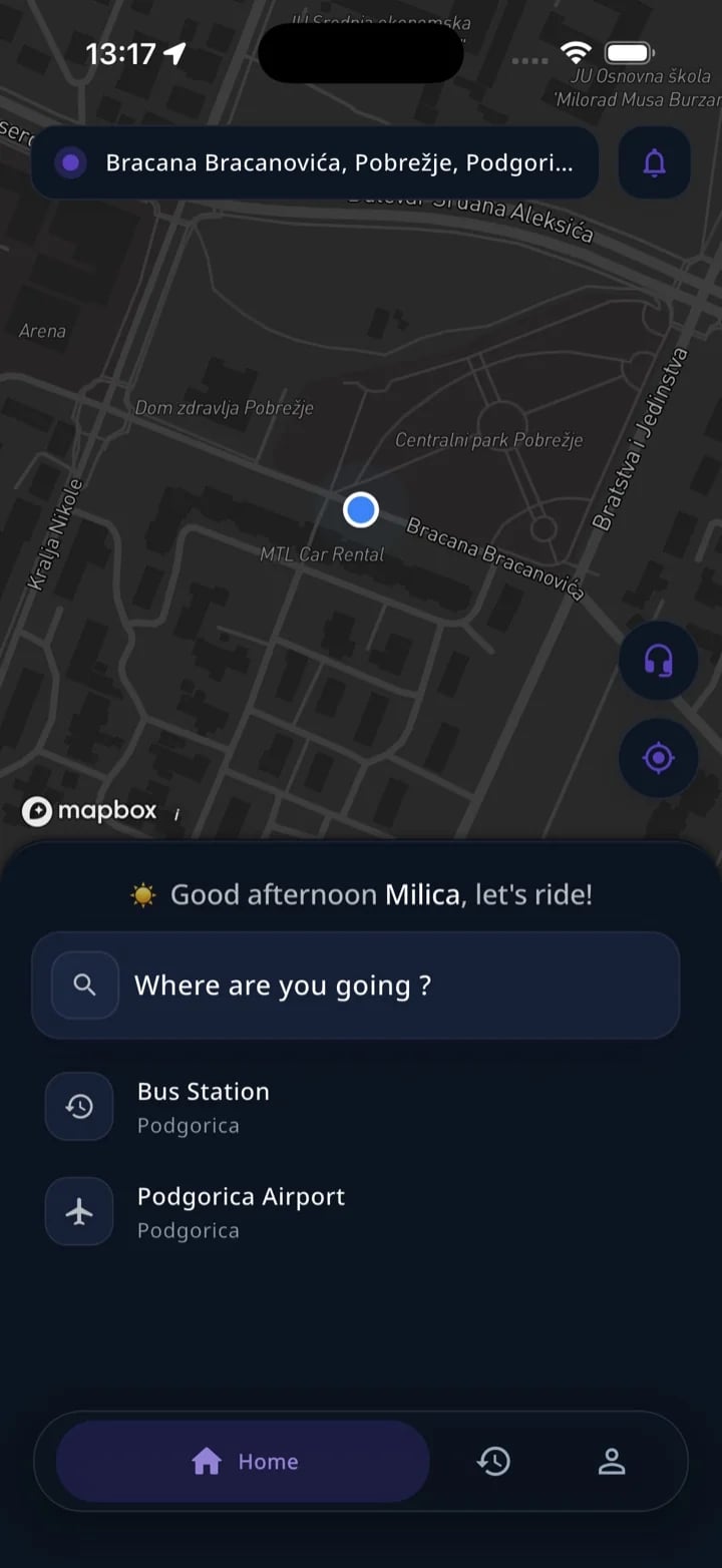 MonteGO home screen — where are you going?