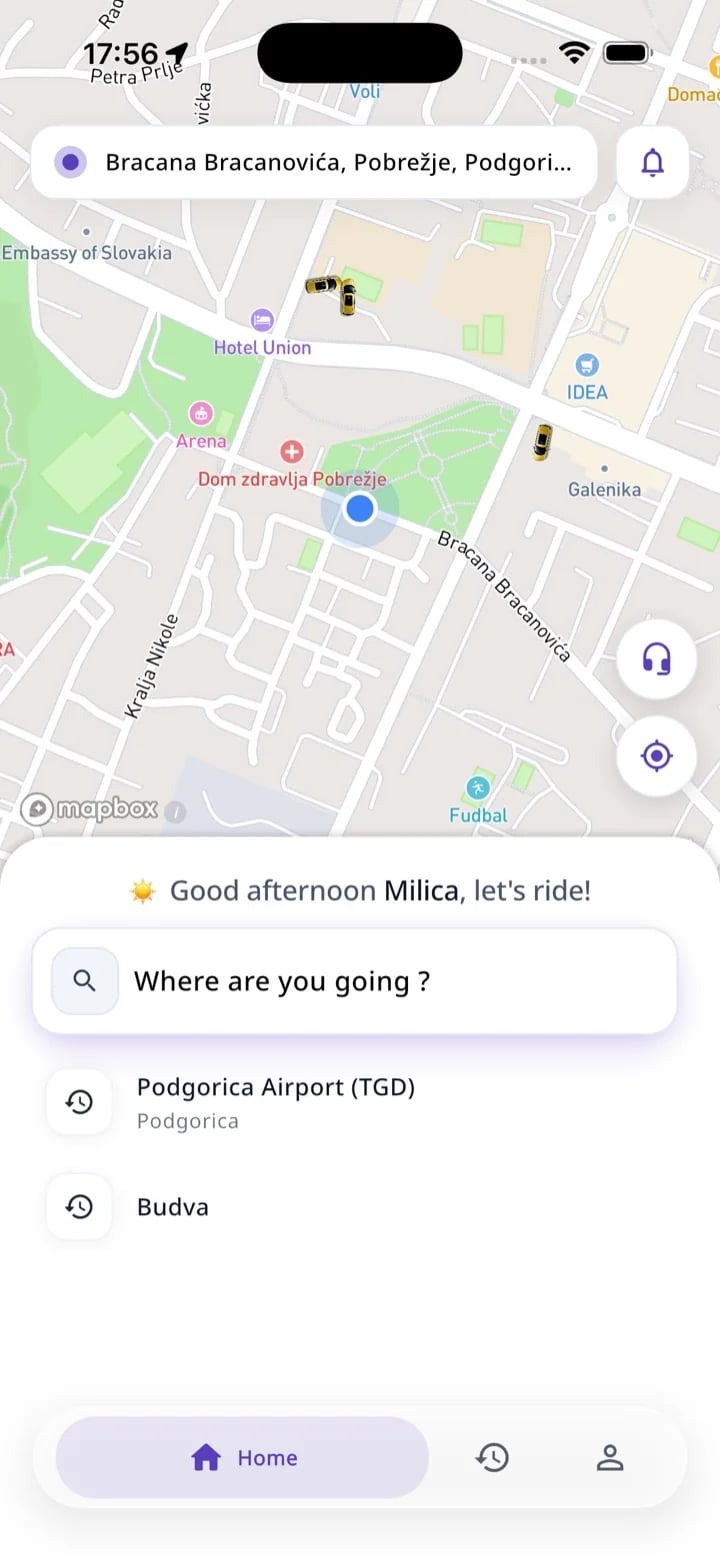 MonteGO home screen — where are you going?